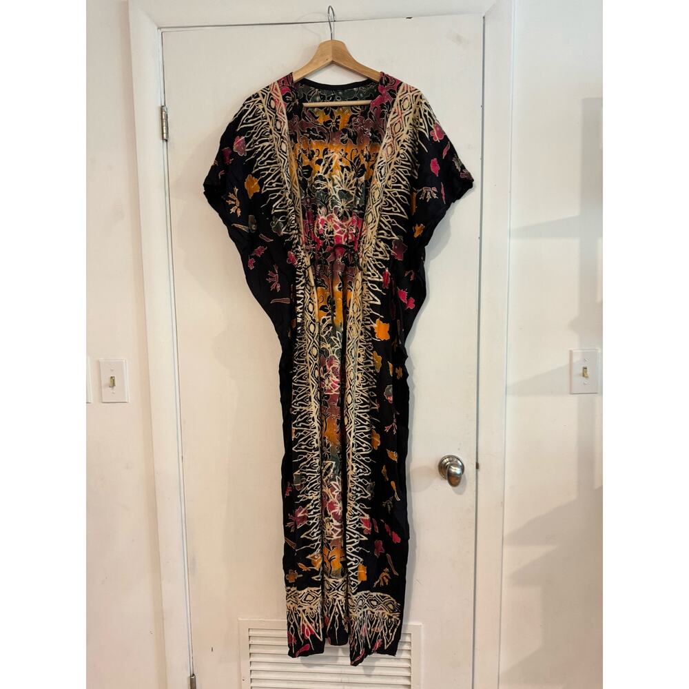 Kaftan Womens maxi hawaiin floral hibiscus flower pink orange black beach swim L